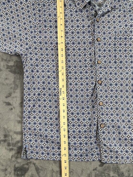 Adirondack Short Sleeve Paisley Button Up Shirt Men's XL Blue Floral Retro - Picture 7 of 7